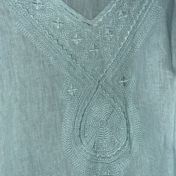- Soiree linen rayon mint green tunic style v neck embroidered top size 2X - Picture 5 of 6